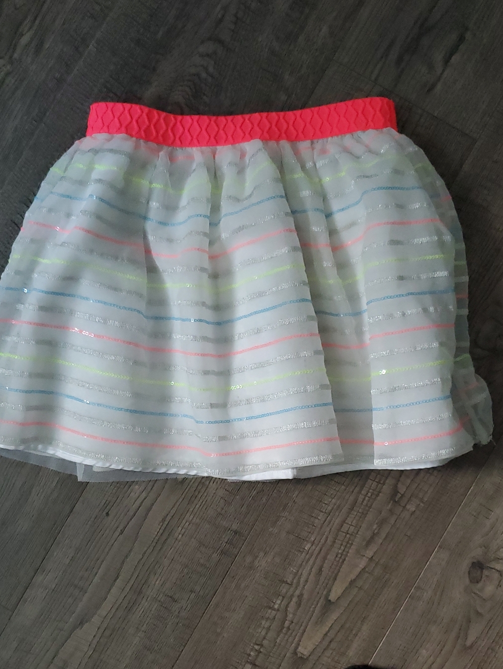 Cat&Jack Girls White Tiered Skirt with Neon Pink Elastic Waistband